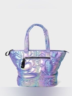 Sugar & Jade Teen Tween Holographic Quilted Puffy Tote Overnight Weekender Bag